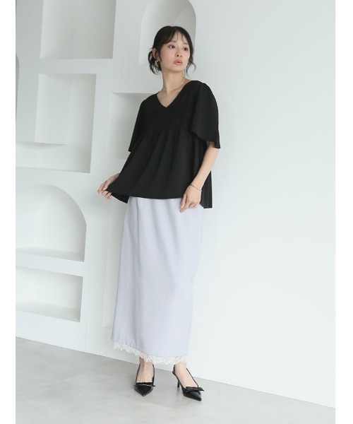 fifth(フィフス)の「【shieセレクト】シアーシャーリングVネックブラウス(シャツ/ブラウス・レディース・ホワイト/ブラック・M)」の22枚目の写真
