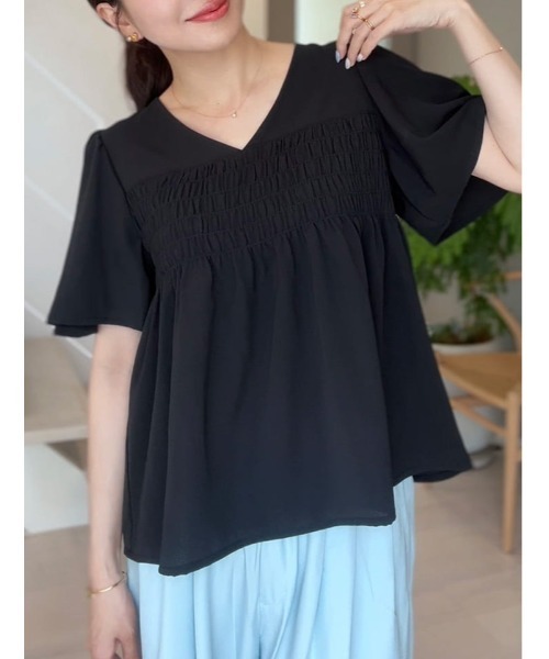 fifth(フィフス)の「【shieセレクト】シアーシャーリングVネックブラウス(シャツ/ブラウス・レディース・ホワイト/ブラック・M)」の14枚目の写真
