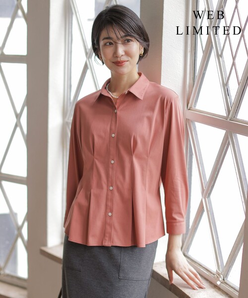 J.PRESS Ladies(J.プレス レディス)の「【WEB限定】シャツジャージー カットソー(Tシャツ/カットソー・レディース・黄土色系/オールドローズ系/スカイブルー系・SMALL)」の1枚目の写真