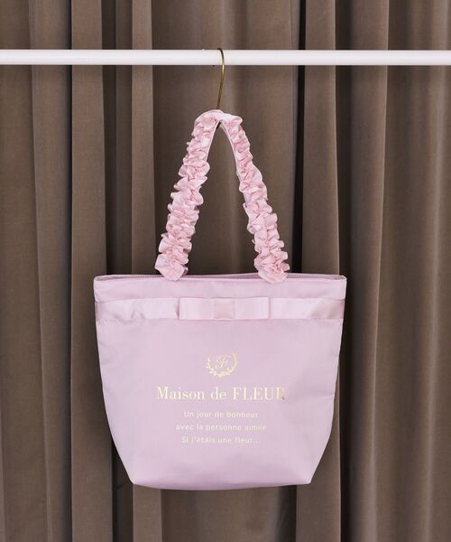 Maison de FLEUR(メゾンドフルール)の「ブランドロゴフリルハンドルトートMバッグ(トートバッグ・レディース・ピンク系その他2/ピンク/ブラック・FREE)」の5枚目の写真
