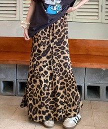 Leopard slim drape skirt
