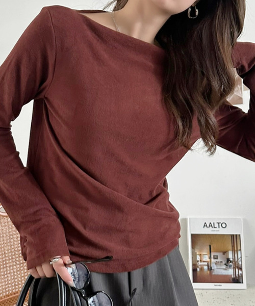 Eclat one(エクラワン)の「【Eclat one】マット ベロア ボートネック トップス(Tシャツ/カットソー・レディース・ブラウン/ブラック/バーガンディー/アイボリー・FREE)」の9枚目の写真