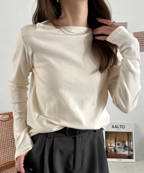 Eclat one(エクラワン)の「【Eclat one】マット ベロア ボートネック トップス(Tシャツ/カットソー・レディース・ブラウン/ブラック/バーガンディー/アイボリー・FREE)」の18枚目の写真