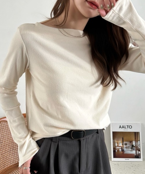 Eclat one(エクラワン)の「【Eclat one】マット ベロア ボートネック トップス(Tシャツ/カットソー・レディース・ブラウン/ブラック/バーガンディー/アイボリー・FREE)」の19枚目の写真