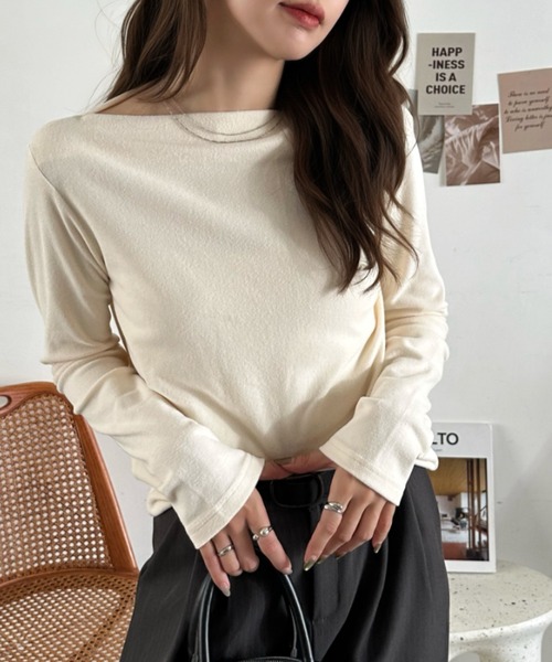 Eclat one(エクラワン)の「【Eclat one】マット ベロア ボートネック トップス(Tシャツ/カットソー・レディース・ブラウン/ブラック/バーガンディー/アイボリー・FREE)」の21枚目の写真