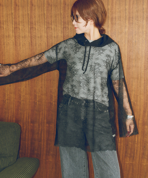 Spick & Span(スピックアンドスパン)の「ARCHIVE STANCE / アーカイブスタンス lace hoodie(パーカー・レディース・アイボリー/ブラック・FREE)」の4枚目の写真
