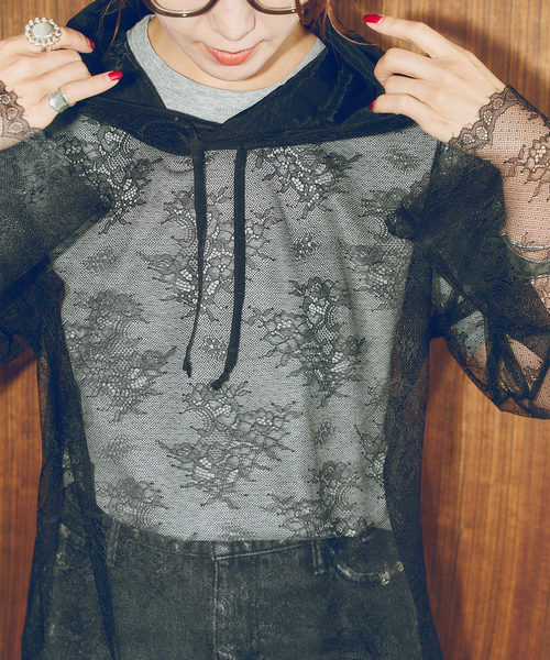 Spick & Span(スピックアンドスパン)の「ARCHIVE STANCE / アーカイブスタンス lace hoodie(パーカー・レディース・アイボリー/ブラック・FREE)」の8枚目の写真