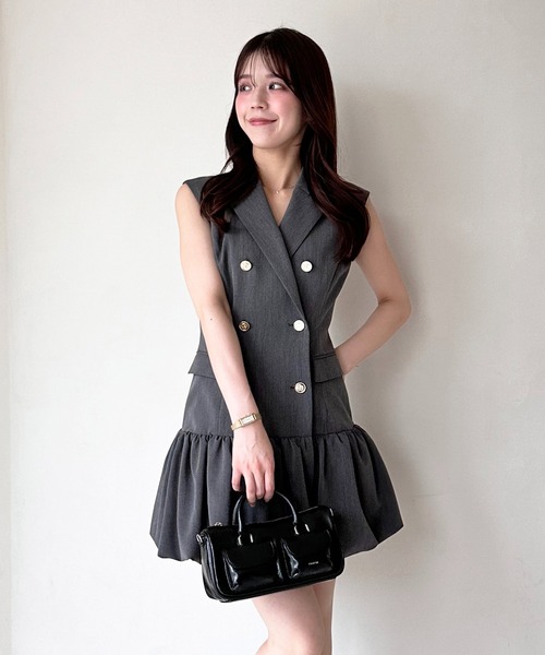 EIMY ISTOIRE(エイミーイストワール)の「JACKET BALLOON DRESS(ワンピース・レディース・オフホワイト/チェック/グレー/キャメル・36/38)」の2枚目の写真