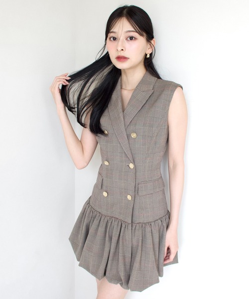 EIMY ISTOIRE（エイミーイストワール）の「JACKET BALLOON DRESS（ワンピース・レディース・オフホワイト/チェック/グレー/キャメル・36/38）」の4枚目の写真