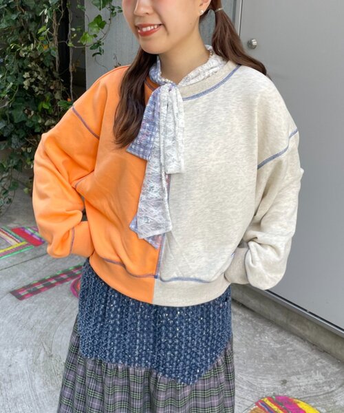 HELLO.SANFRANCISCO(ハローサンフランシスコ)の「【HELLO.SANFRANCISCO】2WAY配色リボンスウェット(スウェット・レディース・ブルー/グレー・ONE SIZE)」の15枚目の写真