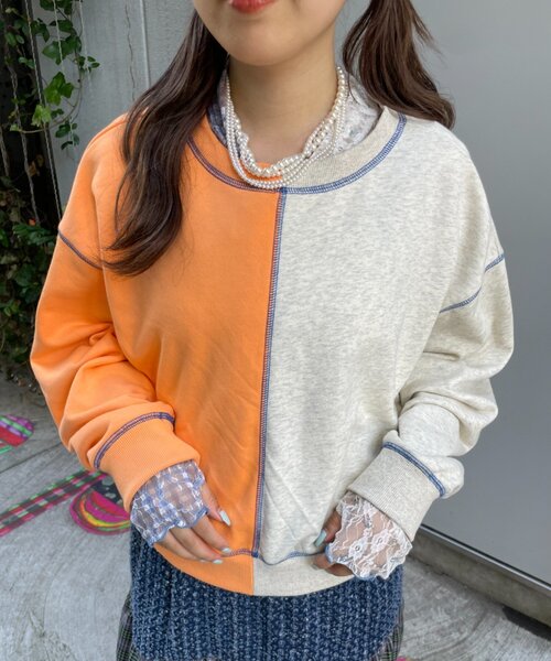 HELLO.SANFRANCISCO(ハローサンフランシスコ)の「【HELLO.SANFRANCISCO】2WAY配色リボンスウェット(スウェット・レディース・ブルー/グレー・ONE SIZE)」の6枚目の写真