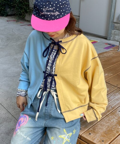 HELLO.SANFRANCISCO(ハローサンフランシスコ)の「【HELLO.SANFRANCISCO】2WAY配色リボンスウェット(スウェット・レディース・ブルー/グレー・ONE SIZE)」の10枚目の写真