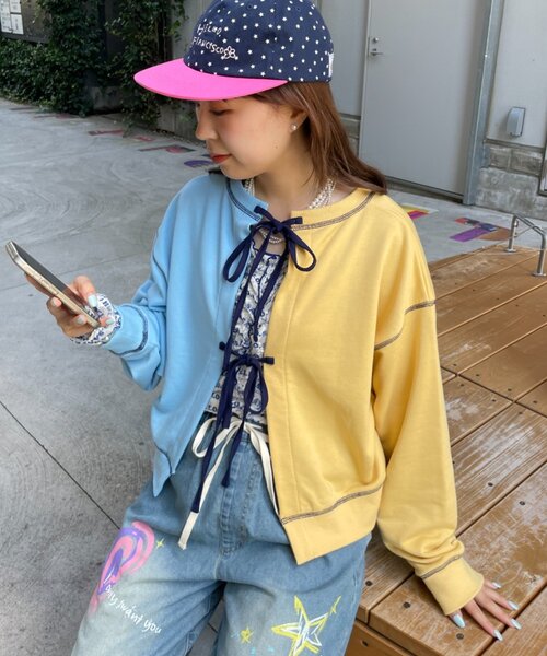 HELLO.SANFRANCISCO(ハローサンフランシスコ)の「【HELLO.SANFRANCISCO】2WAY配色リボンスウェット(スウェット・レディース・ブルー/グレー・ONE SIZE)」の12枚目の写真