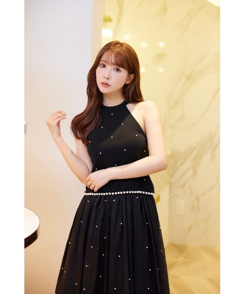 MISTREASS(ミストレアス)の「Pearl Trim American Sleeve Knit Top(ニット/セーター・レディース・ブラック・FREE)」の1枚目の写真