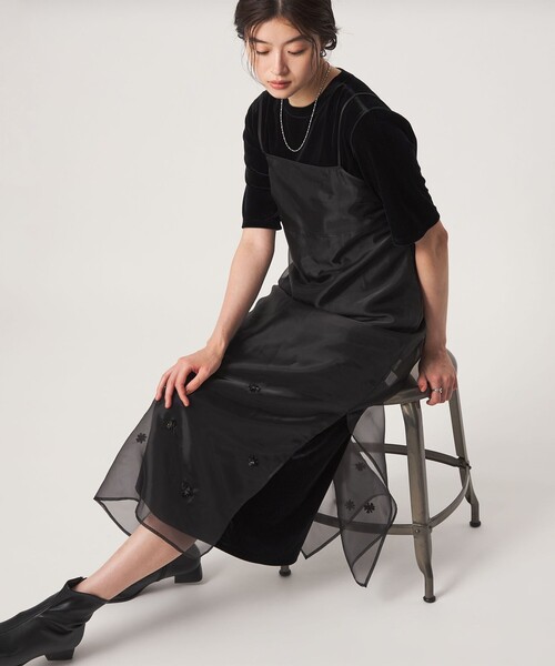 green label relaxing（グリーンレーベルリラクシング）の「＜GLR_MINE＞ビジュー キャミソール ワンピース（ワンピース・レディース・ブラック/ベージュ・FREE）」の14枚目の写真