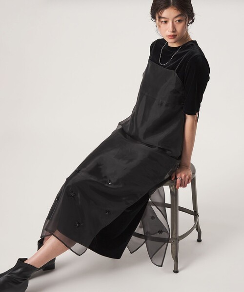 green label relaxing（グリーンレーベルリラクシング）の「＜GLR_MINE＞ビジュー キャミソール ワンピース（ワンピース・レディース・ブラック/ベージュ・FREE）」の15枚目の写真
