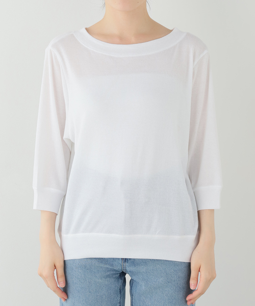 IENA（イエナ）の「ガーゼフライス ボートネックプルオーバー（Tシャツ/カットソー・レディース・ブラック/ホワイト・FREE）」の2枚目の写真