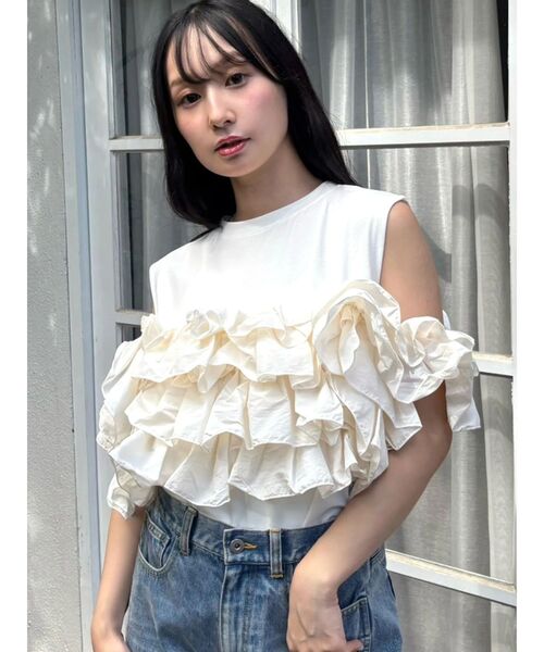 CALNAMUR(カルナムール)の「天竺ナイロンドッキングビスチェ(Tシャツ/カットソー・レディース・ブラック/グレー/ホワイト・FREE)」の4枚目の写真