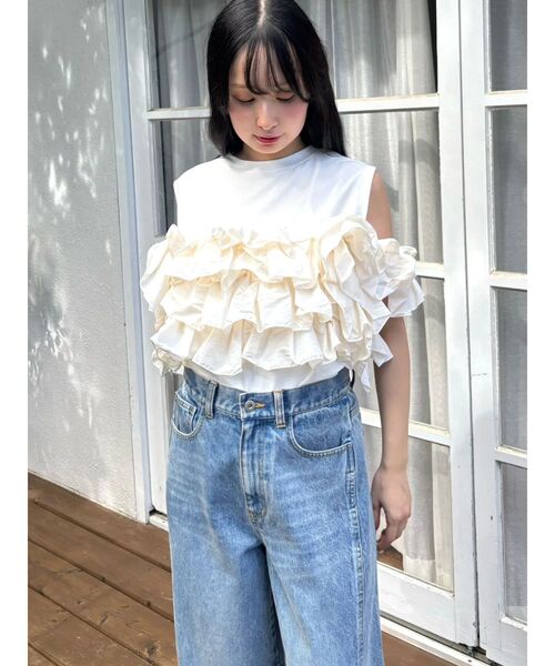 CALNAMUR(カルナムール)の「天竺ナイロンドッキングビスチェ(Tシャツ/カットソー・レディース・ブラック/グレー/ホワイト・FREE)」の5枚目の写真