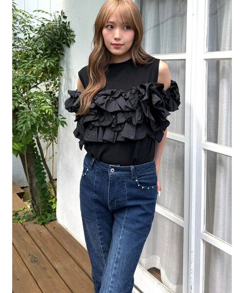 CALNAMUR(カルナムール)の「天竺ナイロンドッキングビスチェ(Tシャツ/カットソー・レディース・ブラック/グレー/ホワイト・FREE)」の9枚目の写真