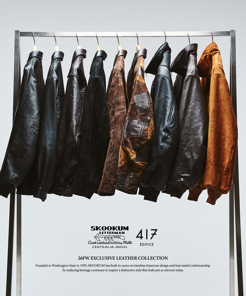 417 EDIFICE（フォーワンセブンエディフィス）の「【SKOOKUM / スクーカム】417別注 レザーフライトジャケット（ライダースジャケット・メンズ・ブラック/チョコ・LARGE/MEDIUM）」の12枚目の写真