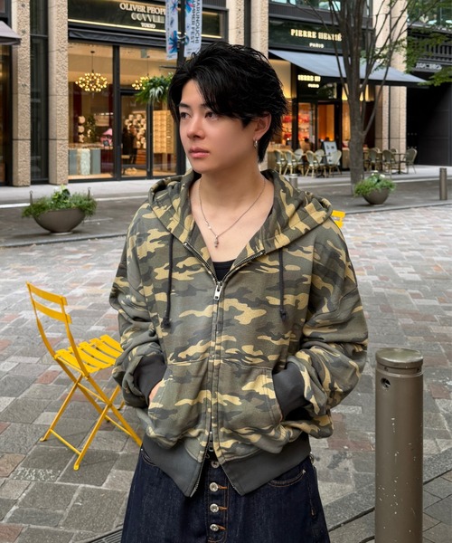 ADAMASTE(アダマスト)の「Double Zip-Up Short Hoodie Camo - 迷彩ダブルショートフーディー【短丈】(パーカー・メンズ・グレー系カモフラージュ/グリーン系カモフラージュ・SMALL/MEDIUM/LARGE)」の3枚目の写真