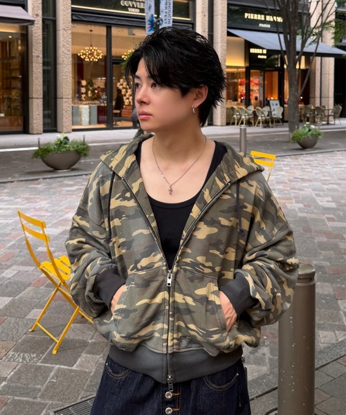 ADAMASTE(アダマスト)の「Double Zip-Up Short Hoodie Camo - 迷彩ダブルショートフーディー【短丈】(パーカー・メンズ・グレー系カモフラージュ/グリーン系カモフラージュ・SMALL/MEDIUM/LARGE)」の5枚目の写真