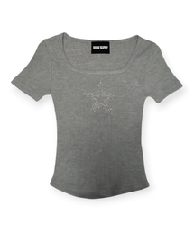 Crystal Star Square Neck Tee (Gray)