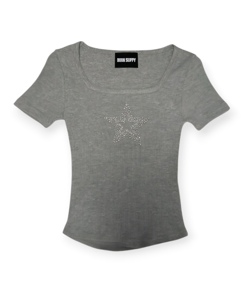 BORN SLIPPY(ボーンスリッピー)の「Crystal Star Square Neck Tee (Gray)(Tシャツ/カットソー・レディース・その他・FREE)」の1枚目の写真
