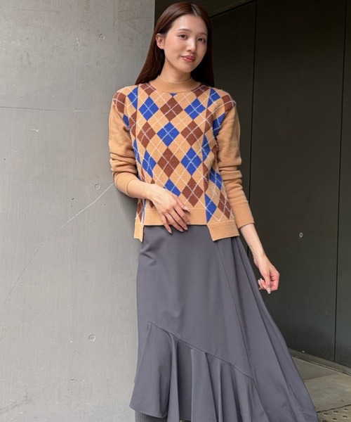 LE CIEL BLEU(ルシェルブルー)の「アーガイルニットプルオーバー / Argyle Knit Pullover(ニット/セーター・レディース・ブラック/ベージュ・36)」の2枚目の写真
