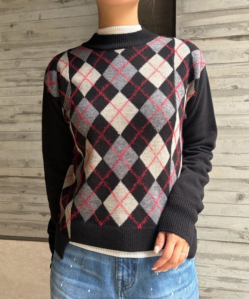 LE CIEL BLEU(ルシェルブルー)の「アーガイルニットプルオーバー / Argyle Knit Pullover(ニット/セーター・レディース・ブラック/ベージュ・36)」の5枚目の写真