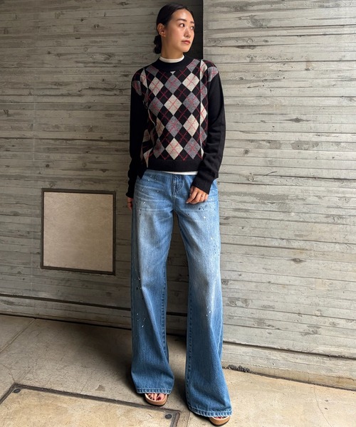 LE CIEL BLEU(ルシェルブルー)の「アーガイルニットプルオーバー / Argyle Knit Pullover(ニット/セーター・レディース・ブラック/ベージュ・36)」の3枚目の写真