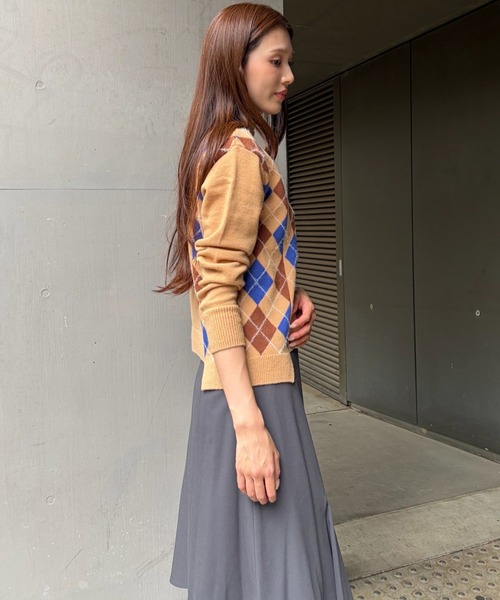 LE CIEL BLEU(ルシェルブルー)の「アーガイルニットプルオーバー / Argyle Knit Pullover(ニット/セーター・レディース・ブラック/ベージュ・36)」の9枚目の写真