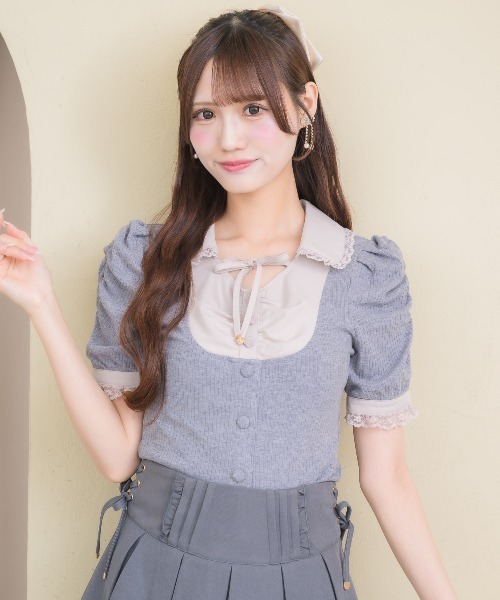 couture BY ROJITA(クチュールバイロジータ)の「シャツレイヤードテレコトップス(Tシャツ/カットソー・レディース・ブラック/グレー/ホワイト・FREE)」の1枚目の写真