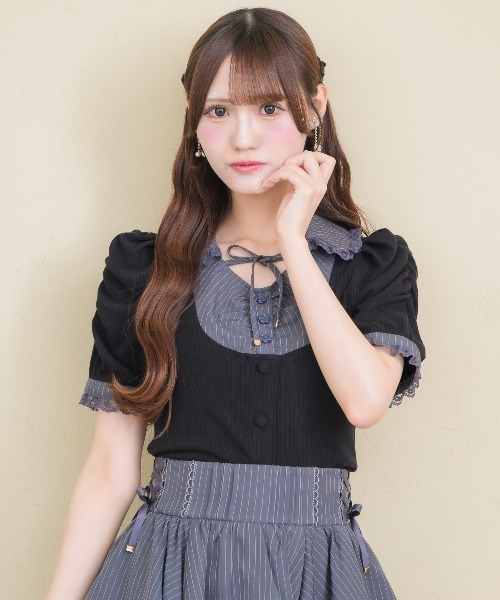 couture BY ROJITA(クチュールバイロジータ)の「シャツレイヤードテレコトップス(Tシャツ/カットソー・レディース・ブラック/グレー/ホワイト・FREE)」の3枚目の写真