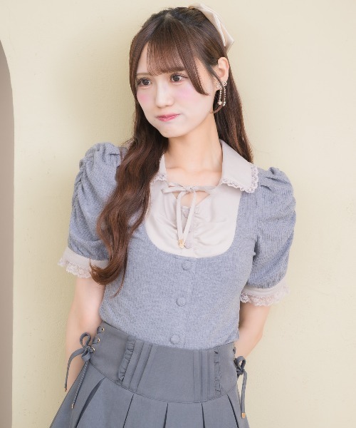 couture BY ROJITA(クチュールバイロジータ)の「シャツレイヤードテレコトップス(Tシャツ/カットソー・レディース・ブラック/グレー/ホワイト・FREE)」の12枚目の写真