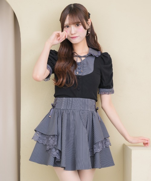 couture BY ROJITA(クチュールバイロジータ)の「シャツレイヤードテレコトップス(Tシャツ/カットソー・レディース・ブラック/グレー/ホワイト・FREE)」の8枚目の写真