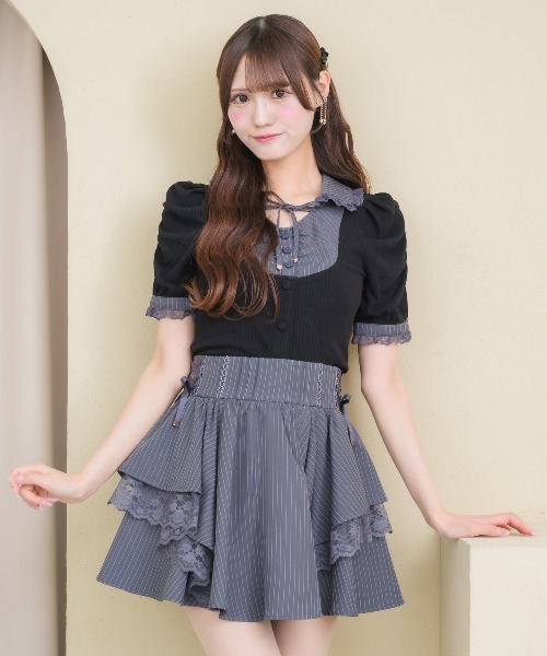 couture BY ROJITA(クチュールバイロジータ)の「シャツレイヤードテレコトップス(Tシャツ/カットソー・レディース・ブラック/グレー/ホワイト・FREE)」の9枚目の写真