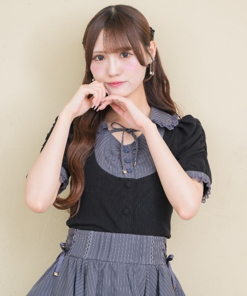 couture BY ROJITA(クチュールバイロジータ)の「シャツレイヤードテレコトップス(Tシャツ/カットソー・レディース・ブラック/グレー/ホワイト・FREE)」の5枚目の写真