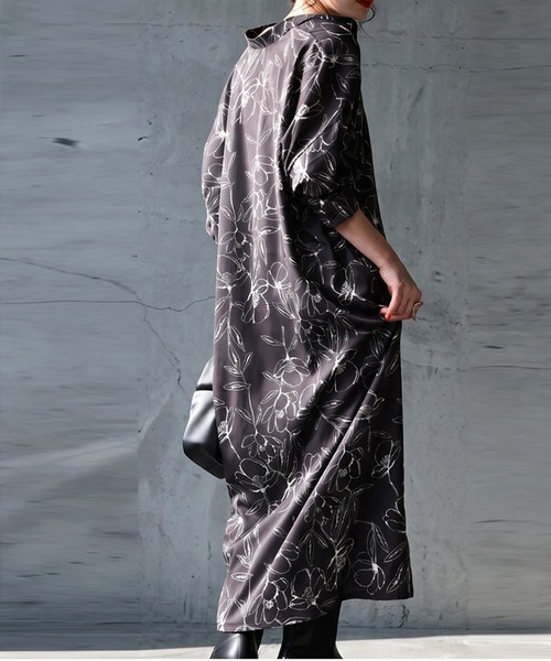 antiqua（アンティカ）の「花柄  Aライン シャツワンピース（シャツワンピース・レディース・ブラック・ONESIZE）」の5枚目の写真