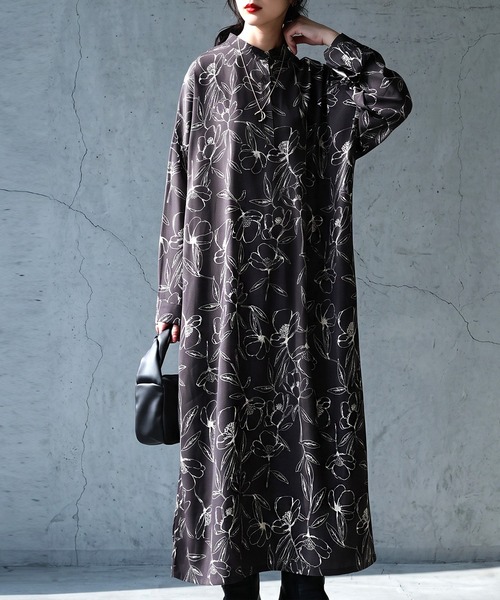 antiqua（アンティカ）の「花柄  Aライン シャツワンピース（シャツワンピース・レディース・ブラック・ONESIZE）」の7枚目の写真