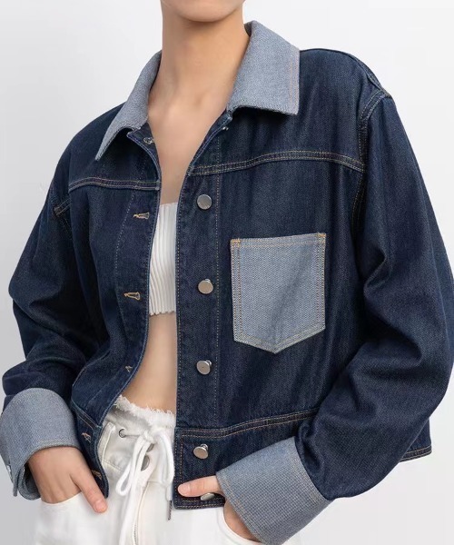 AMAJI(アマジ)の「デザイン切替 デニムジャケット(デニムジャケット・レディース・ネイビー・X-LARGE/LARGE/MEDIUM/SMALL)」の1枚目の写真