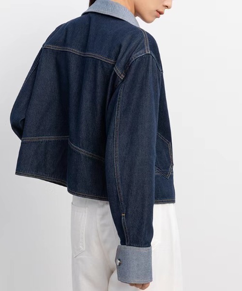 AMAJI(アマジ)の「デザイン切替 デニムジャケット(デニムジャケット・レディース・ネイビー・X-LARGE/LARGE/MEDIUM/SMALL)」の4枚目の写真