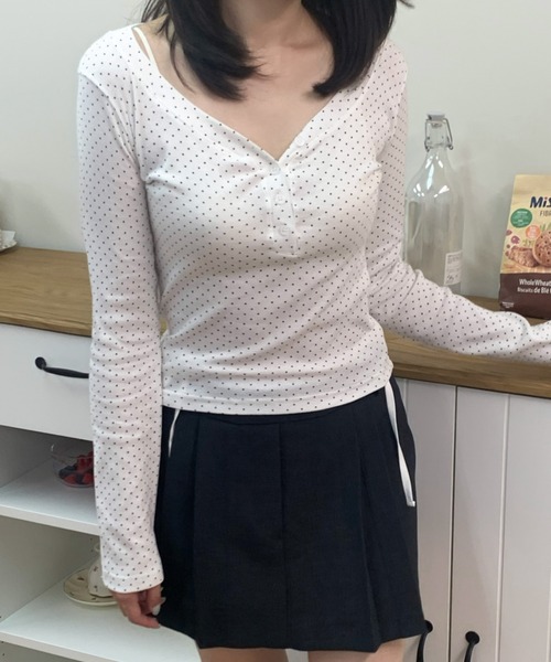 mineng（マイング）の「【ドット柄/レイヤード】ドットボタンTシャツ（Tシャツ/カットソー・レディース・グレー/クリーム/アイボリー・FREE）」の13枚目の写真