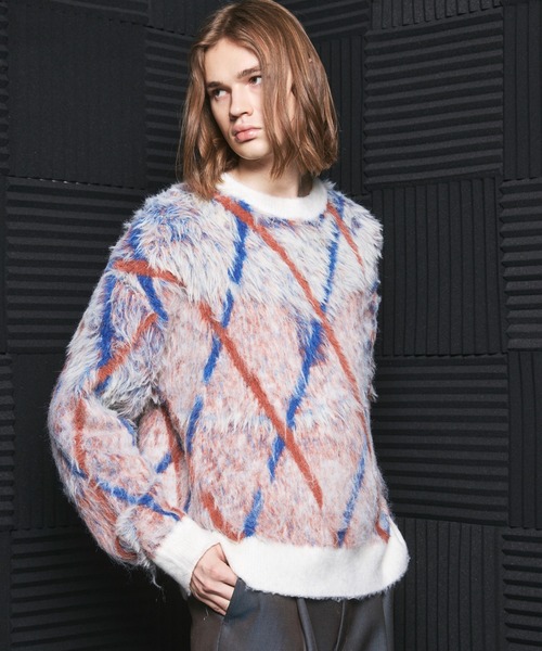 MAISON SPECIAL(メゾンスペシャル)の「《UNISEX》アブストラクトアーガイルプライムオーバーシャギーニットセーター/Abstract Argyle Prime-Over Shaggy Knit Sweater【MAISON SPECIAL/メゾンスペシャル】(ニット/セーター・メンズ・グリーン/オレンジ・0/2/1)」の1枚目の写真