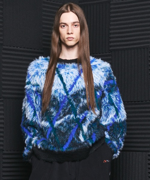MAISON SPECIAL(メゾンスペシャル)の「《UNISEX》アブストラクトアーガイルプライムオーバーシャギーニットセーター/Abstract Argyle Prime-Over Shaggy Knit Sweater【MAISON SPECIAL/メゾンスペシャル】(ニット/セーター・メンズ・グリーン/オレンジ・0/2/1)」の2枚目の写真