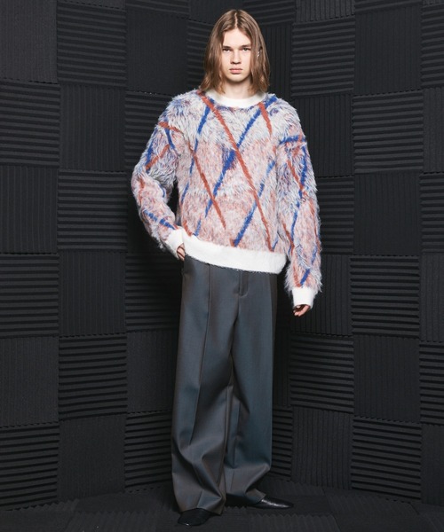 MAISON SPECIAL(メゾンスペシャル)の「《UNISEX》アブストラクトアーガイルプライムオーバーシャギーニットセーター/Abstract Argyle Prime-Over Shaggy Knit Sweater【MAISON SPECIAL/メゾンスペシャル】(ニット/セーター・メンズ・グリーン/オレンジ・0/2/1)」の3枚目の写真