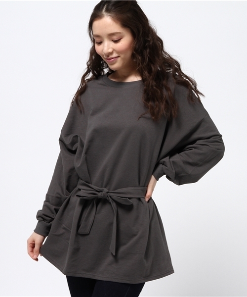 CIAOPANIC（チャオパニック）の「【Ciaopanic】　ミニ裏毛ベルト付ビッグP/O（Tシャツ/カットソー・レディース・グレー/チャコールグレー/ネイビー・FREE）」の2枚目の写真