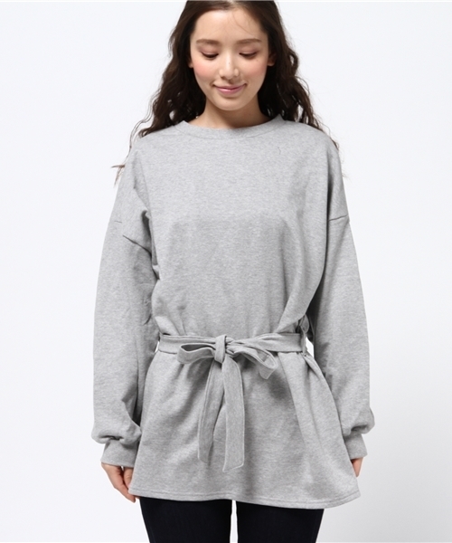 CIAOPANIC（チャオパニック）の「【Ciaopanic】　ミニ裏毛ベルト付ビッグP/O（Tシャツ/カットソー・レディース・グレー/チャコールグレー/ネイビー・FREE）」の4枚目の写真