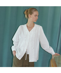 Pintuck lace frill blouse [FRFA06BL01]_White
